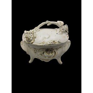 Antique Jewelry Casket Trinket Box Fabric Lined Victorian Style Early 1900s